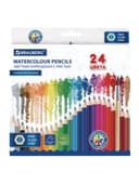 Карандаши цветные акварельные BRAUBERG 24 цвета с КИСТЬЮ, шестигранные, грифель 3 мм, натуральное дерево, 181849