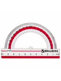 Транспортир 10 см, 180 градусов, пластиковый, BRAUBERG "Crystal", прозрачный, с выделенной шкалой, подвес, 210292