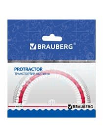 Транспортир 10 см, 180 градусов, пластиковый, BRAUBERG "Crystal", прозрачный, с выделенной шкалой, подвес, 210292
