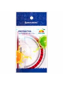Транспортир 10 см BRAUBERG "FRESH ZONE", 180 градусов, пластик, прозрачный, красная шкала, 210760