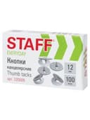 Кнопки канцелярские STAFF "EVERYDAY", 12 мм х 100 шт., РОССИЯ, в картонной коробке, 220009