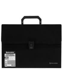 Папка-портфель пластиковая BRAUBERG А4 (332х245х35 мм), 13 отделений, фактура диагональ, черная, 221375