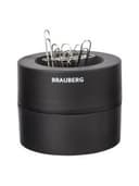 Скрепочница магнитная BRAUBERG с 30 скрепками, большой бочонок, черная, 225191