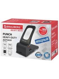 Дырокол металлический МОЩНЫЙ BRAUBERG "Heavy duty", до 100 л., черный, 226869
