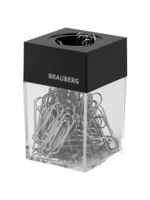 Скрепочница магнитная BRAUBERG со 100 никелированными скрепками 28 мм, прозрачный корпус, 228400