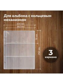 Листы-вкладыши для денежных купюр для альбома "Оптима" М9-05, комплект 5 шт., 200х250 мм, 3 кармана, ЛМБ-03