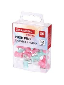 Силовые кнопки-гвоздики BRAUBERG PASTEL, пастельные цвета, 30 штук, 12 мм, 272756
