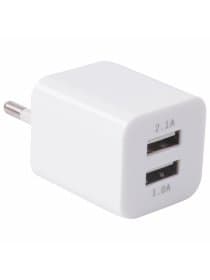 Зарядное устройство сетевое (220В) SONNEN, 2 порта USB, выходной ток 2,1 А, белое, 454797