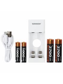 Зарядное устройство с аккумуляторами 4 шт. (2+2) AA+AAA (HR6+HR03), 2700 mAh + 1000 mAh, SONNEN (СОНЕН) BC2, 455005