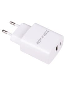 Зарядное устройство быстрое сетевое (220 В) SONNEN, USB QC 3.0 + Type-C PD 20 Вт, 3 А, белое, 455505