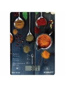 Весы кухонные SCARLETT SC-KS57P68, электронный дисплей, max вес 10 кг, тарокомпенсация, стекло