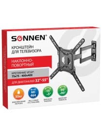 Кронштейн-крепление для ТВ настенный, до 35 кг. VESA 75х75-400х400, 32"-55", черный, SONNEN, 455946