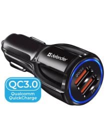 Зарядное устройство АВТОМОБИЛЬНОЕ, 2 порта USB, выходной ток 3А, черное, DEFENDER UCA-100, 83833