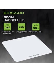 Весы напольные BRASSON (БРАССОН) FS-28С, 28x28 см, электронные, LED-дисплей, до 180 кг, стекло, белые, 458448