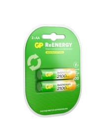Батарейки аккумуляторные GP ReEnergy Ni-Mh пальчиковые КОМПЛЕКТ 2 шт., AA (HR6), 2000 mAh, 210AAHCRGY, 210AAHCRGY-2CRC