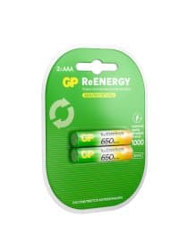 Батарейки аккумуляторные GP ReEnergy Ni-Mh мизинчиковые КОМПЛЕКТ 2 шт., ААА (HR03), 650 mAh, 65AAAHCRGY, 65AAAHCRGY-2CRC