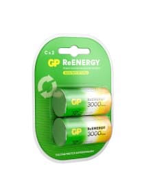 Батарейки аккумуляторные GP ReEnergy Ni-Mh КОМПЛЕКТ 2 шт., С (HR14), 3000 mAh, 300CHCRGY-2CRCB2
