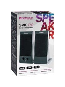 Колонки компьютерные DEFENDER SPK-165/170, 2.0, 2х2 W, пластик, черные, разъем для наушников, 65165