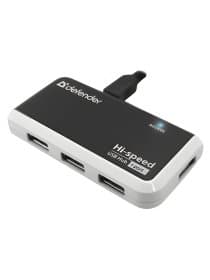 Хаб USB 2.0, 4 порта, порт для питания, черный, DEFENDER QUADRO INFIX, 83504