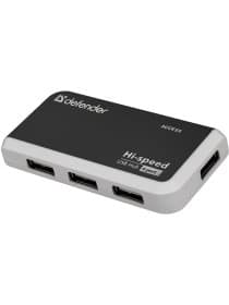 Хаб USB 2.0, 4 порта, порт для питания, черный, DEFENDER QUADRO INFIX, 83504