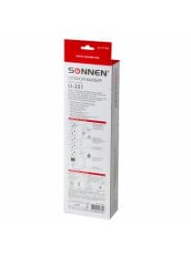 Сетевой фильтр SONNEN U-351, 5 розеток, с заземлением, выключатель, 10 А, 1,8 м, белый, 511424