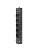 Сетевой фильтр DEFENDER DFS 753, 5 розеток, 2 разъема USB, 3 м, черный, 99753