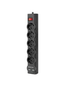 Сетевой фильтр DEFENDER DFS 753, 5 розеток, 2 разъема USB, 3 м, черный, 99753