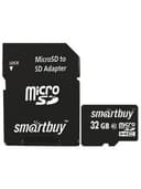 Карта памяти micro SDHC, 32 GB, SMARTBUY, 10 Мб/сек. (class 10), с адаптером, SB32GBSDCL10-01