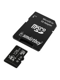 Карта памяти micro SDXC, 128 GB, SMARTBUY, UHS-1 U1, 80 Мб/сек. (class 10), с адаптером, SB128GBSDCL1001
