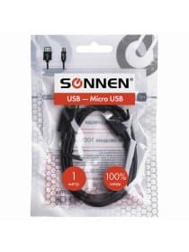 Кабель USB 2.0 – micro USB, 1 м, SONNEN, медь, для передачи данных и зарядки, черный, 513115