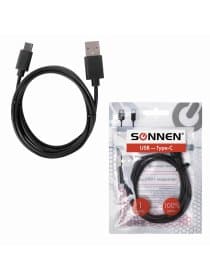 Кабель USB 2.0 – Type-C, 1 м, SONNEN, медь, для передачи данных и зарядки, черный, 513117