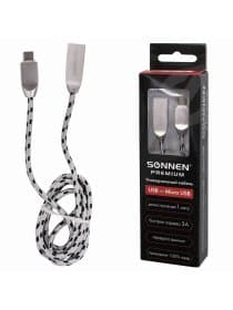 Кабель USB 2.0 – micro USB, 1 м, SONNEN Premium, медь, передача данных и быстрая зарядка, 513125
