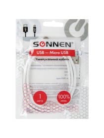 Кабель USB2.0 – micro USB, 1 м, SONNEN, медь, для передачи данных и зарядки, белый, 513557