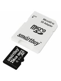 Карта памяти microSDXC 256 GB SMARTBUY, UHS-I, 90 Мб/сек (class 10), с адаптером, SB256GBSDCL10-01