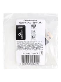 Переходник USB 3.1 AM/Type-C (F), CABLEXPERT 5 Гбит/с, QC3.0, металлический корпус, Pro, черный, A-USB3.1-AMCF