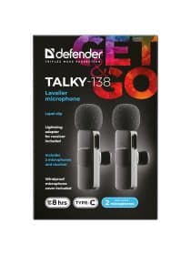 Микрофон беспроводной петличный DEFENDER Talky-138, 64 дБ, 2 микрофона, адаптер, черный, 64152