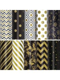 Бумага упаковочная подарочная мелованная "Golden pattern", 70x100 см, 10 дизайнов ассорти, ЗОЛОТАЯ СКАЗКА, 591912