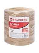 Шпагат джутовый банковский полированный, длина 1200 м, диаметр 1,8 мм, линейная плотность 1200 текс, BRAUBERG, 600396
