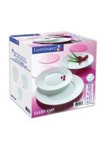 Набор посуды столовый, 18 предметов, белое стекло, Everyday, LUMINARC, Q9318