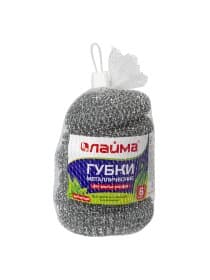 Губки (мочалки) металлические, сетчатые, 6х15 г, КОМПЛЕКТ 6 шт., для посуды, гриля, плиты, LAIMA, 603103