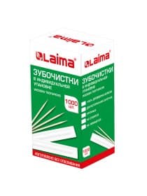 Зубочистки деревянные LAIMA, КОМПЛЕКТ 1000 штук, в индивидуальной бумажной упаковке, 604771