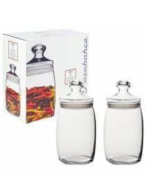 Банка для сыпучих продуктов, с крышкой, КОМПЛЕКТ 2 штуки, 1100 мл, стекло, PASABAHCE "ЧЕШНИ", фирменная подарочная упаковка, 97425