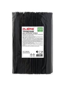 Трубочки для коктейлей прямые, пластиковые, 5 х 210 мм, черные, КОМПЛЕКТ 250 штук, LAIMA, 608354