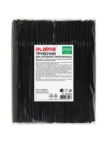 Трубочки для коктейлей гофрированные, пластиковые 5 х 210 мм, черные КОМПЛЕКТ 250 штук, LAIMA, 608358