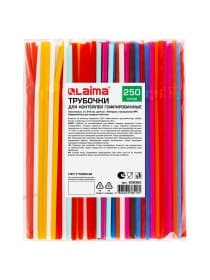 Трубочки для коктейлей гофрированные, пластиковые 5 х 210 мм, цветные КОМПЛЕКТ 250 штук, LAIMA, 608360