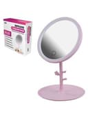 Зеркало настольное с LED-подсветкой для макияжа, диаметр 17 см, 3 режима свечения, аккумулятор 1200 mAh, цвет розовый, WBZ (ВБЗ), 609331