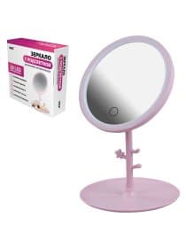 Зеркало настольное с LED-подсветкой для макияжа, диаметр 17 см, 3 режима свечения, аккумулятор 1200 mAh, цвет розовый, WBZ (ВБЗ), 609331
