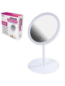 Зеркало настольное с LED-подсветкой для макияжа, диаметр 17 см, 3 режима свечения, аккумулятор 800 mAh, цвет белый, WBZ (ВБЗ), 609332