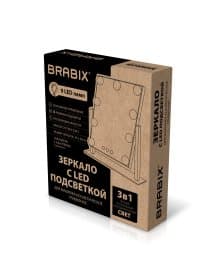 Зеркало для макияжа гримерное с подсветкой, 9 LED-ламп, 3 режима свечения, размер 25х30 см, работа от сети 220 V, цвет белый, BRABIX, 609335
