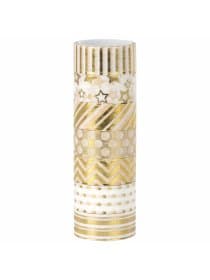 Клейкие WASHI-ленты для декора с фольгой ЗОЛОТИСТЫЕ, 15 мм х 3 м, 7 шт., рисовая бумага, ОСТРОВ СОКРОВИЩ, 661712